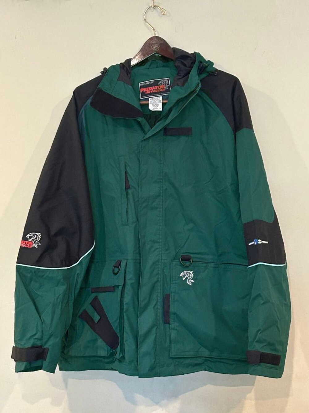 Vintage Stearns Predator Drywear Fishing Jacket Green Black Men's Large